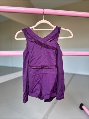 Weissman Purple Dance Modern Leotard with Mesh Trim